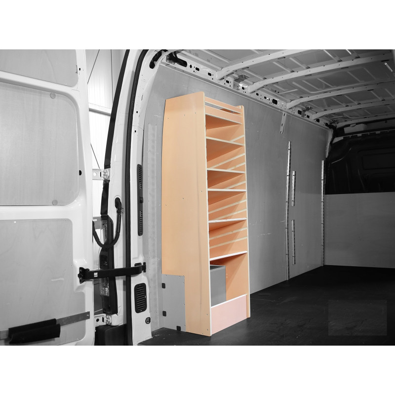 Casier étagères inclinées bois latéral Droit ou Gauche Peugeot Boxer à partir de 2006 (L:53 x P:40 x H:158)