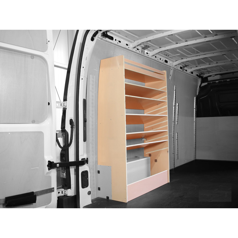 Casier étagères inclinées bois latéral Droit ou Gauche Peugeot Boxer à partir de 2006 (L:103 x P:40 x H:158)