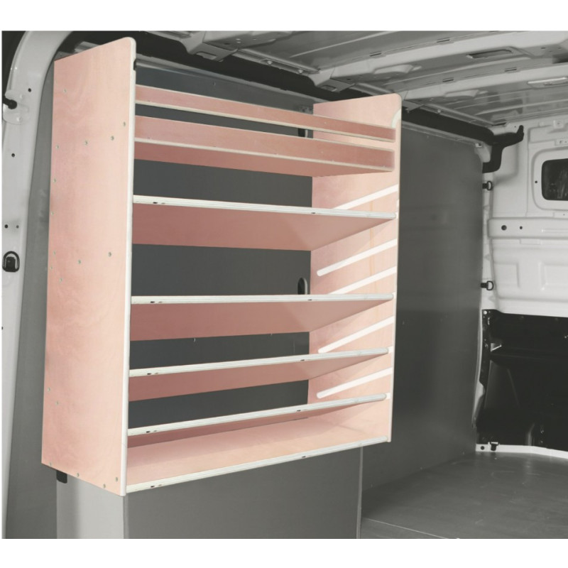 Casier étagères inclinées bois sans bacs ar Gauche Volkswagen Transporter T5 à partir de 2002 (L:103 x P:35 x H:83)