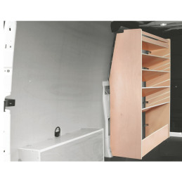 Casier étagères inclinées bois av Gauche Volkswagen Transporter T7 à partir de 2024 (L:103 x P:38 x H:127)