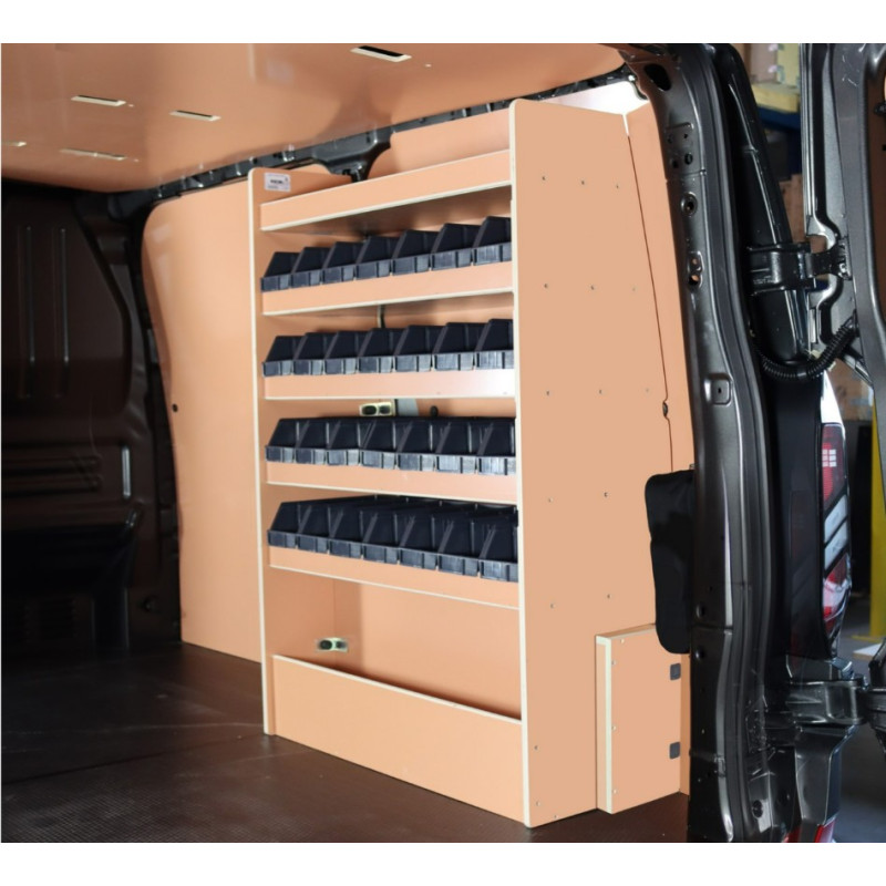 Casier bois avec bacs ar droit Ford Custom L1 à partir de 2023 (L:91 x P:38 x H:127)