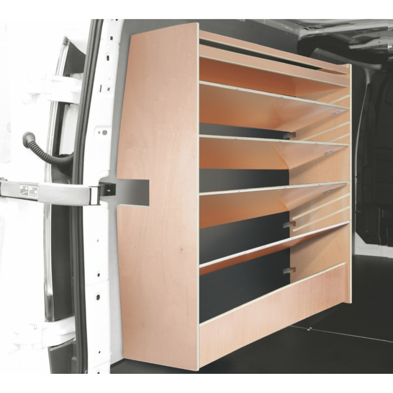Casier étagères inclinées bois ar Gauche avec bacs Ford Custom L1 de 2013 à 2023 (L:103 x P:38 x H:130)
