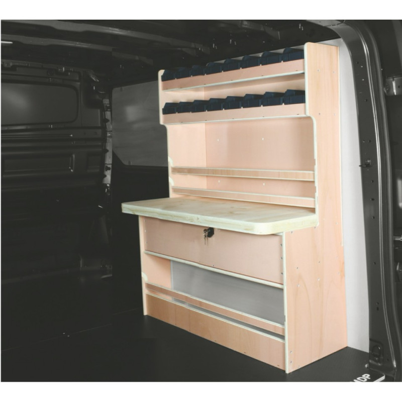 Casier établi bois ar Droit avec bacs Ford Custom L2 de 2013 à 2023 (L:128 x P:45 x H:130)