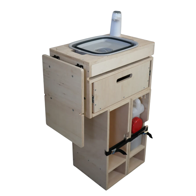 Kit eau comprenant : 1 bidon de 10L, évier pliant et robinet autonome (ne contient pas le meuble)