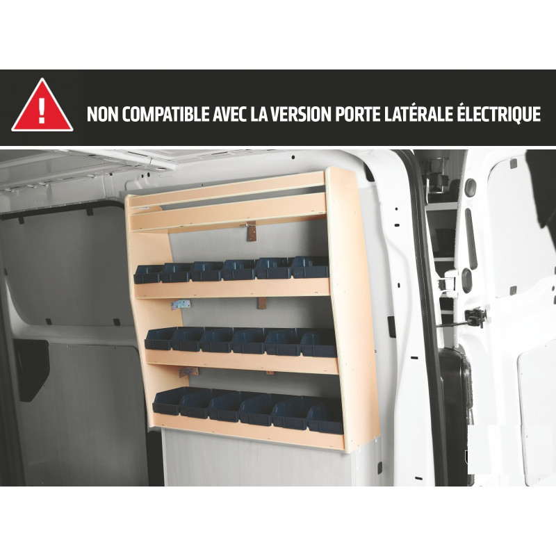Casier bois avec bacs Ar Droit Toyota ProAce L1 à partir de 2016 (L:66 x P:22 x H:81)