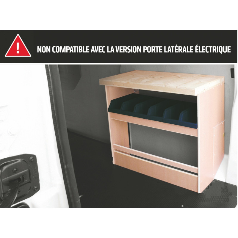 Casier bois établi avec bacs Ar Droit Toyota ProAce L1 à partir de 2016 (L:66 x P:38 x H:67)